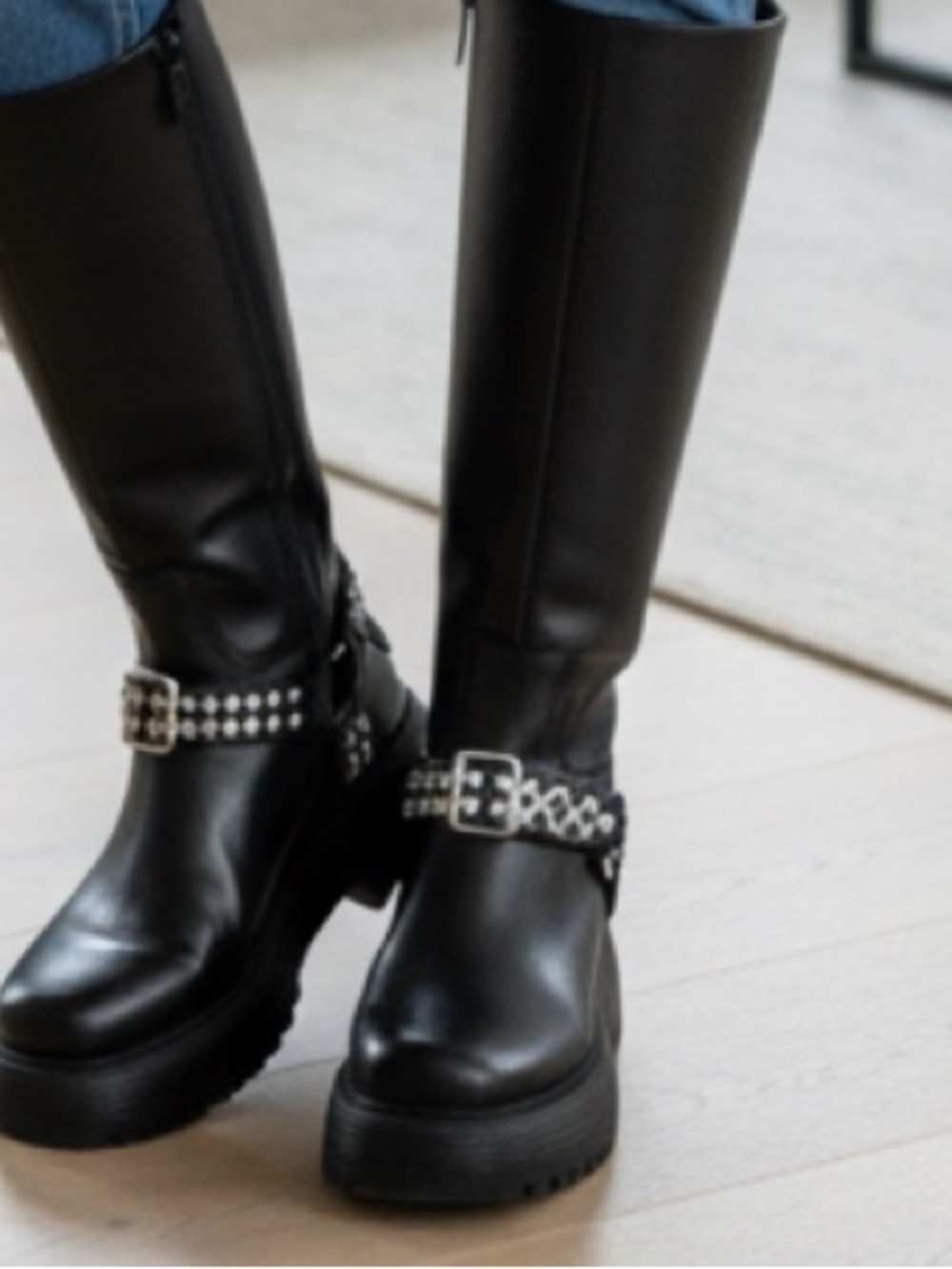 Circus by Sam Edelman Black Studded Knee-High Lug Boots - Picture 4 of 11
